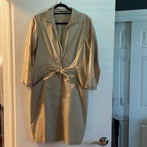 Elie Tahari Khaki Dress with sheer sleeves and tie on waist. New without tags!